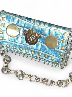 Betsey Johnson New York Blue Croc-Embossed Bag VTG